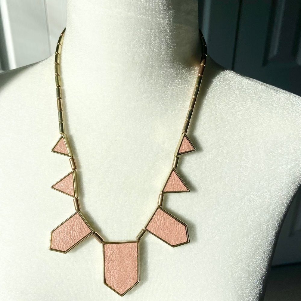 Textured pink boho bib geometric necklace